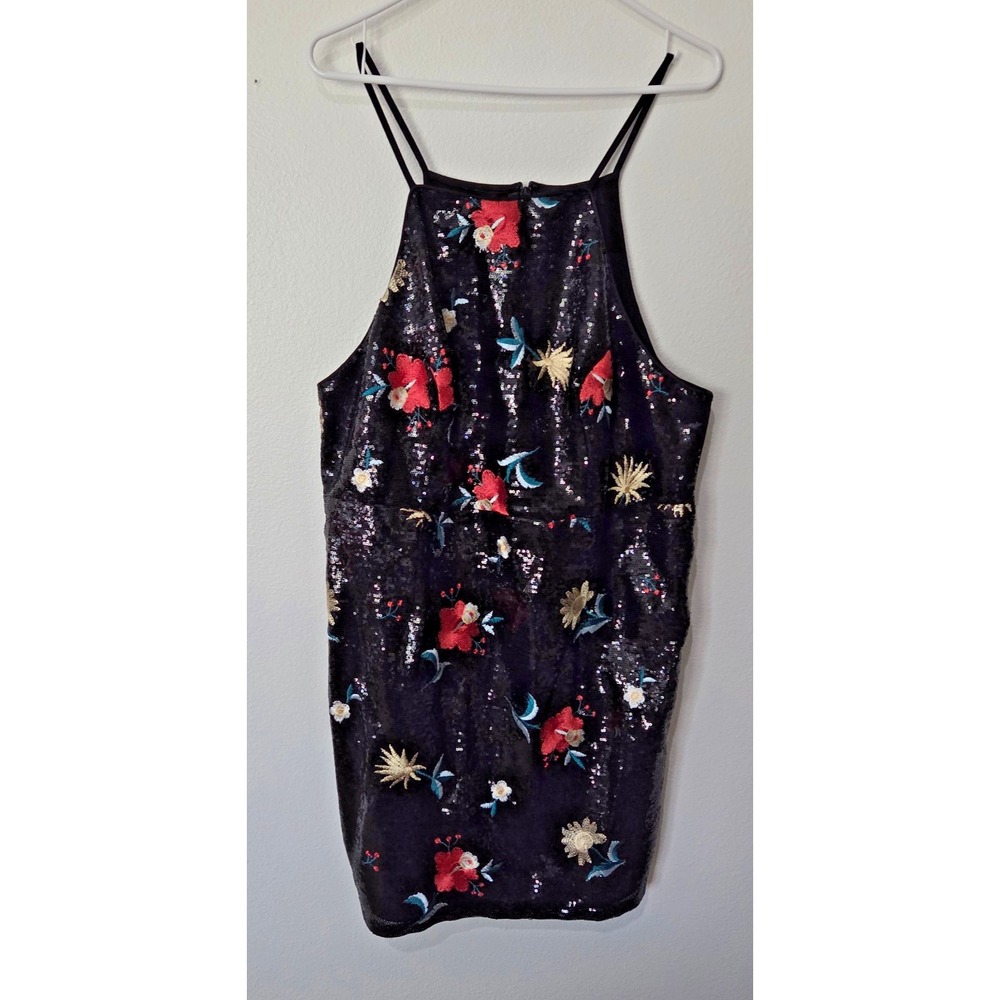 Forever 21 + Floral Sequin Embroidered Camisole Dress Bodycon Black Size 3X   24